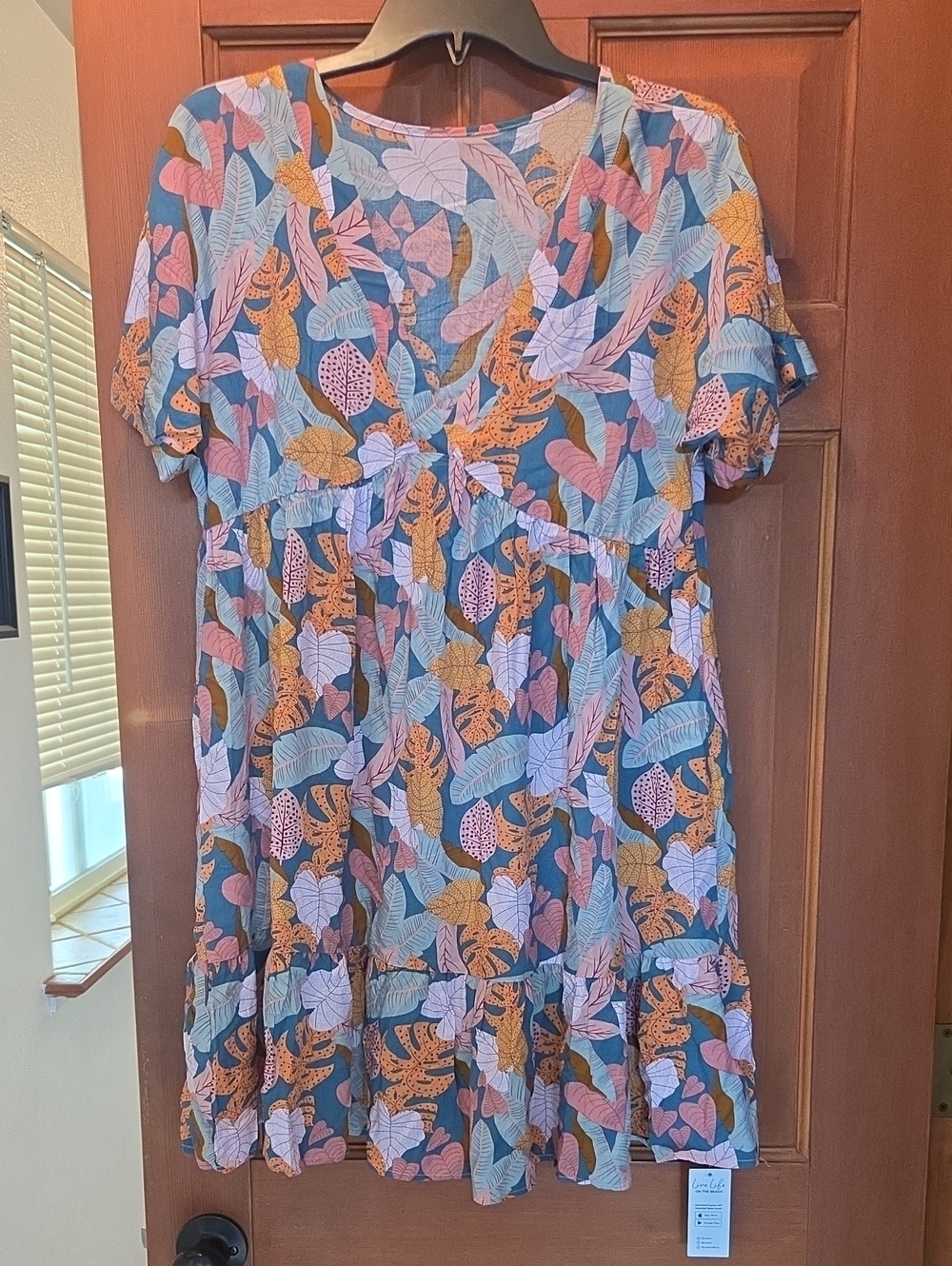 Loosefit Tropical Leaf Print Dress - Blue & Pink